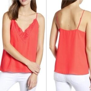 Socialite Camisole Top Coral Lace V-Neck Chiffon M Romantic Date